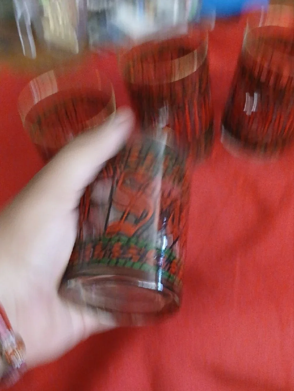 Set of 4 Festive Red and Green Glass Tumblers
